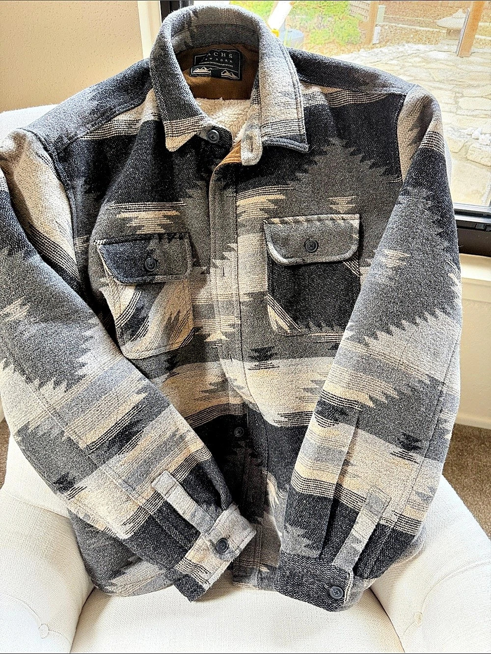 Jachs New York Sherpa-Lined Wool Blend Shirt Jacket Gray & Black XL